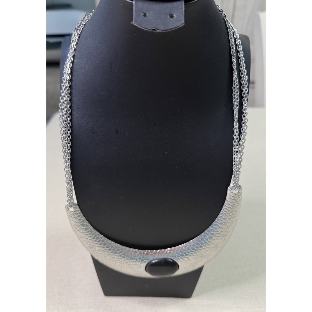 Stainless Steel Crescent Moon Necklace Black Cabochon‎ Statement Y2K Goth